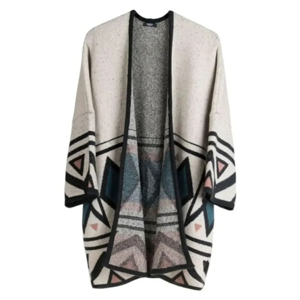 Parfois Women's European Knit Ethnic Pattern Poncho Cardigan One Size Fits All